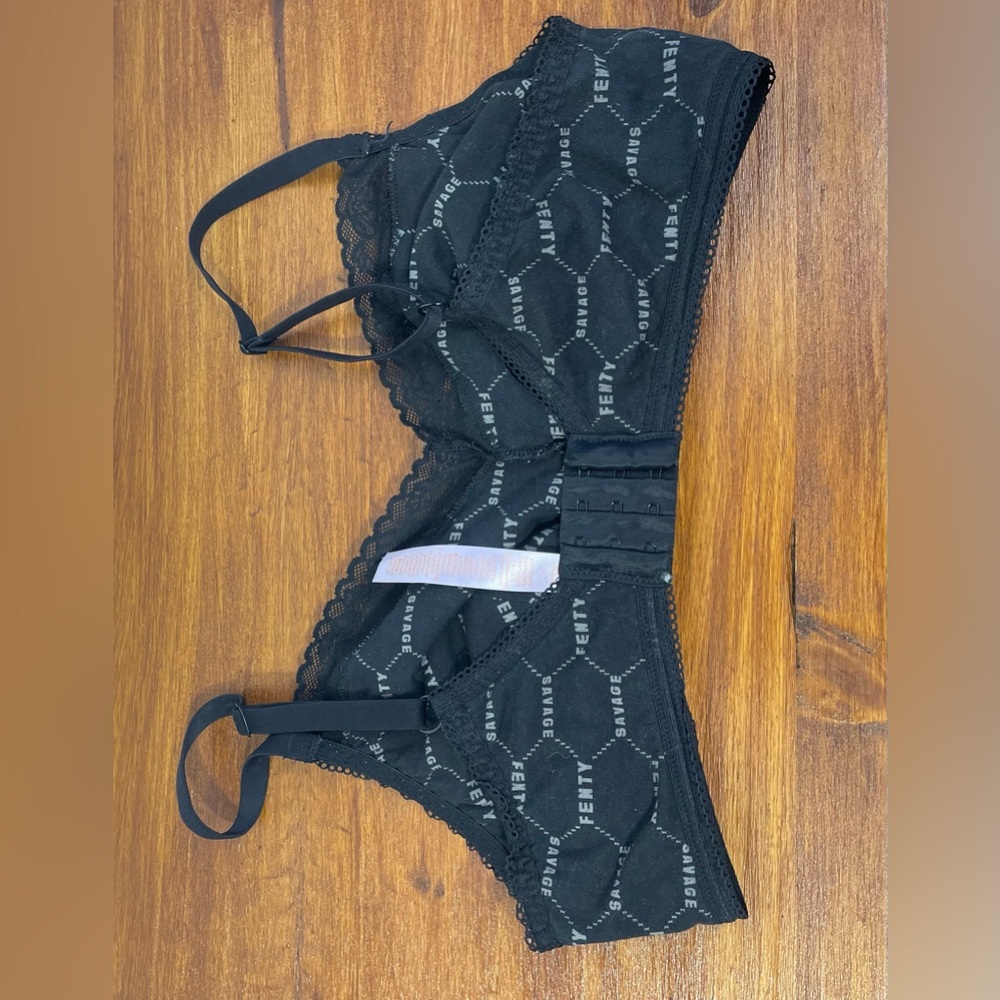 Savage X Fenty Lace-Trim Black Cotton Essentials Bralette 1X Women’s GUC - Picture 7 of 15